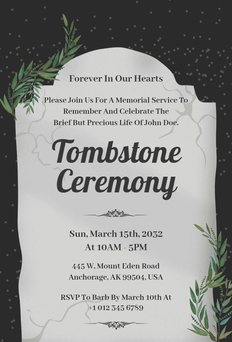 Tombstone Ceremony Memorial Service Funeral Invitation Template