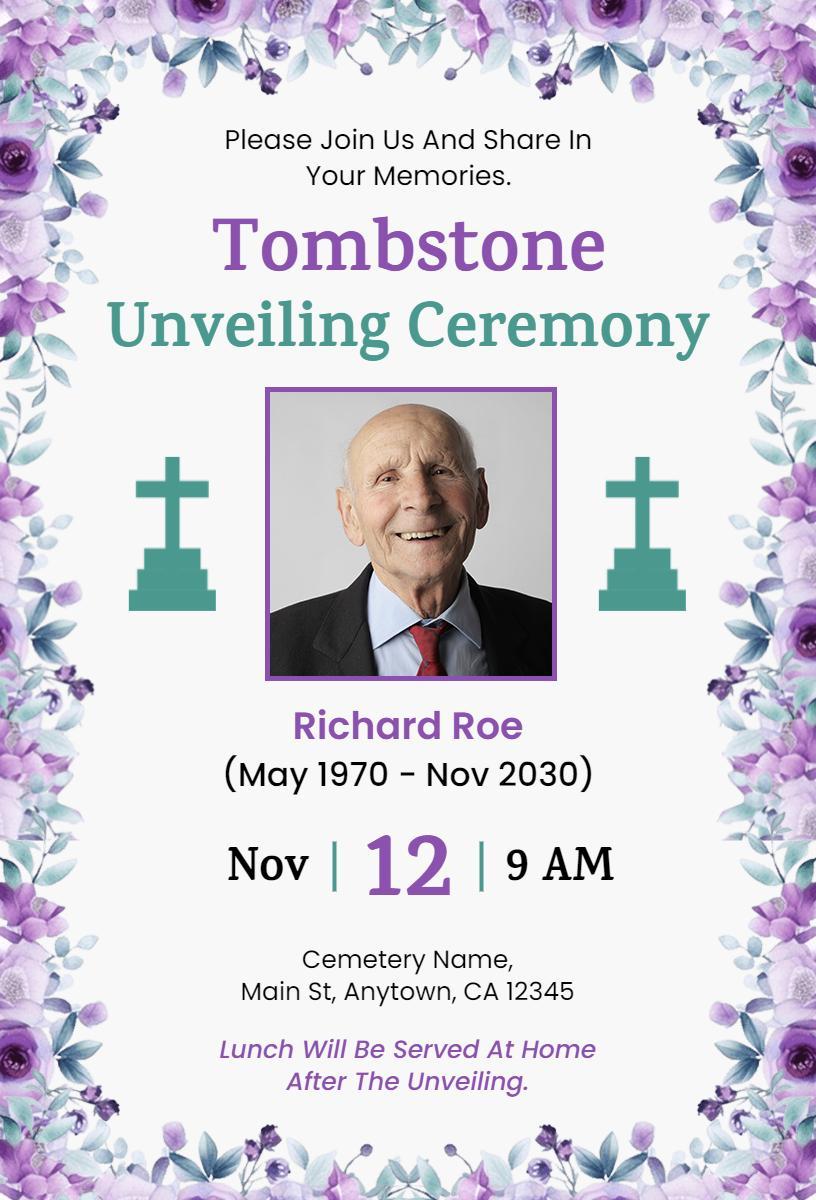 Tombstone Unveiling Ceremony Memorial Service Invitation Template