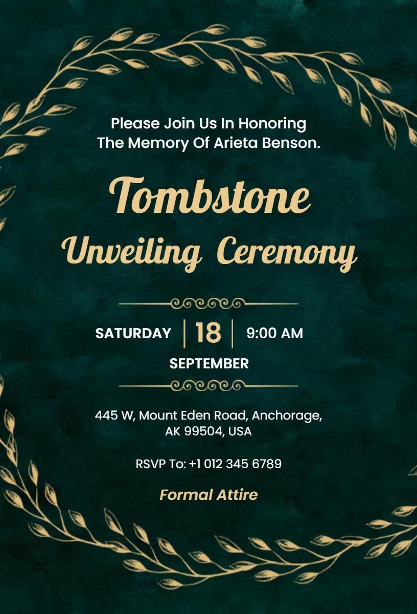 Tombstone Unveiling Ceremony Memorial Tribute Funeral Invitation Template