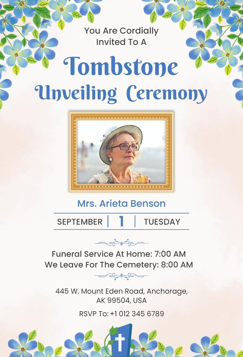Tombstone Unveiling Ceremony Memorial Tribute Invitation Template