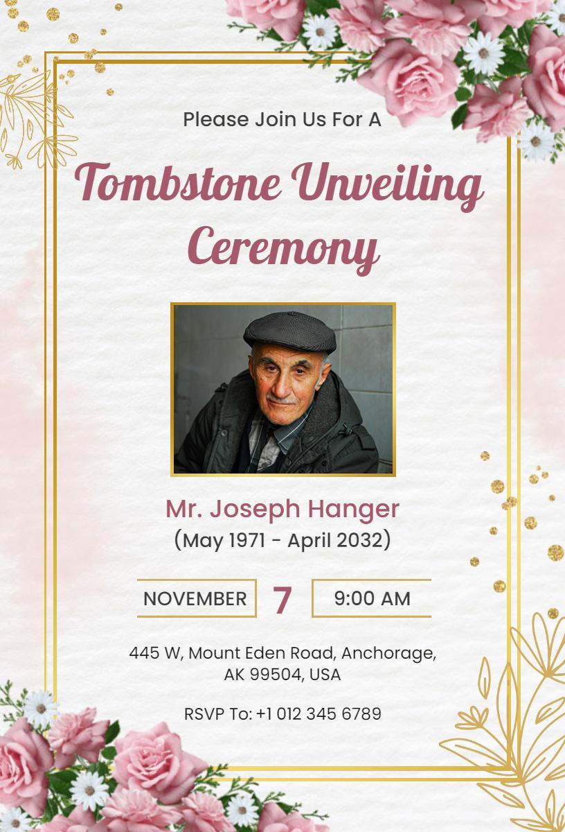 Tombstone Unveiling Ceremony Remembrance Invitation Template