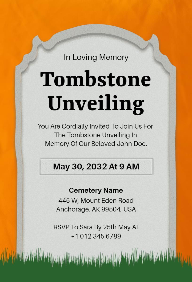 Tombstone Unveiling Memorial Ceremony Funeral Invitation Template