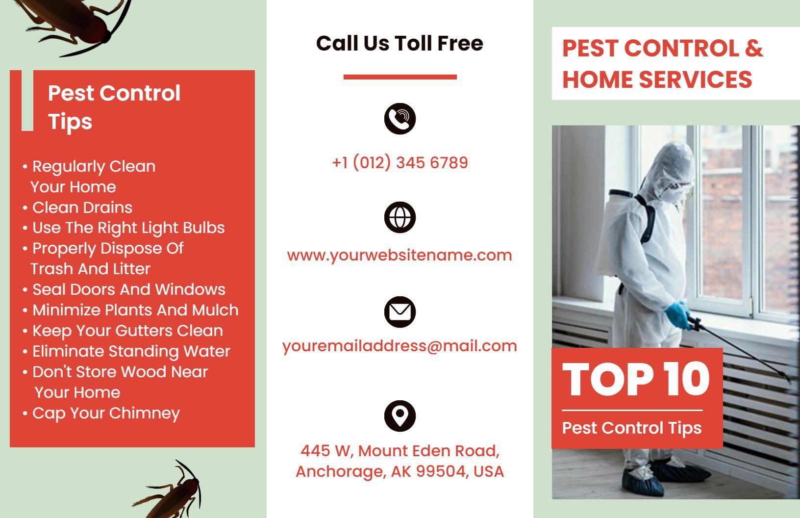 Top 10 Essential Pest Control Tips and Home Services Brochure Template