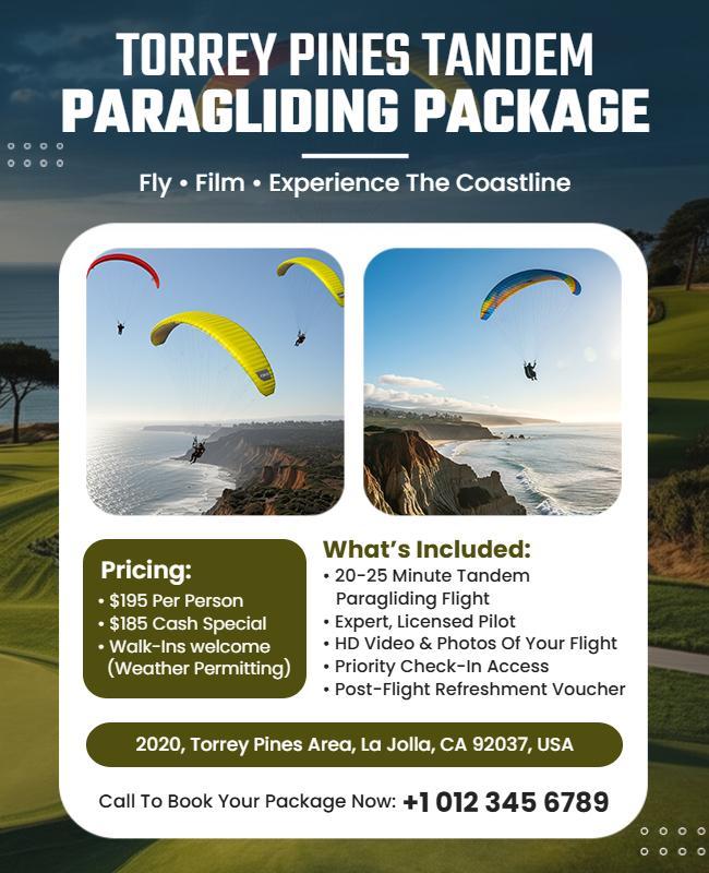 Torrey Pines Tandem Paragliding Adventure Package Flyer Template