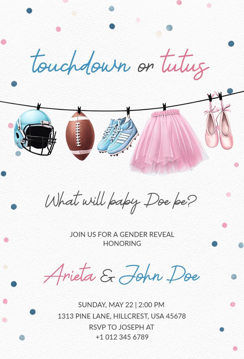 Touchdown or Tutus Playful Gender Reveal Invitation Template