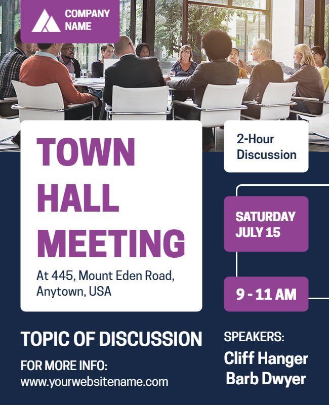 Modern Blue Town Hall Meeting Discussion Flyer Template