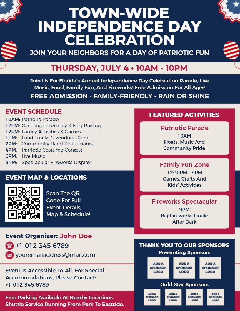 Town-Wide Independence Day Celebration Flyer Template