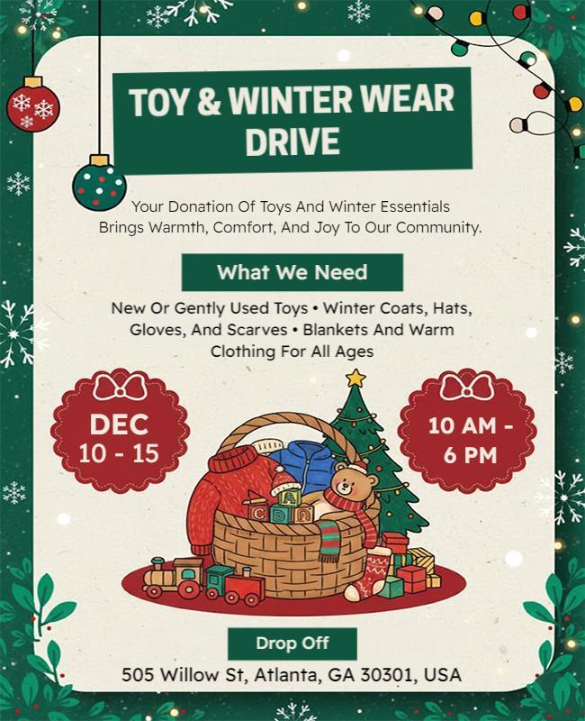 Toy and Winter Wear Donation Drive Flyer Template