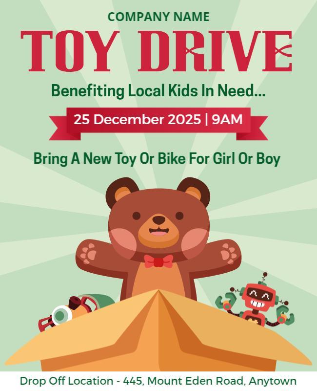 Cheerful Holiday Themed Toy Drive Charity Flyer Template