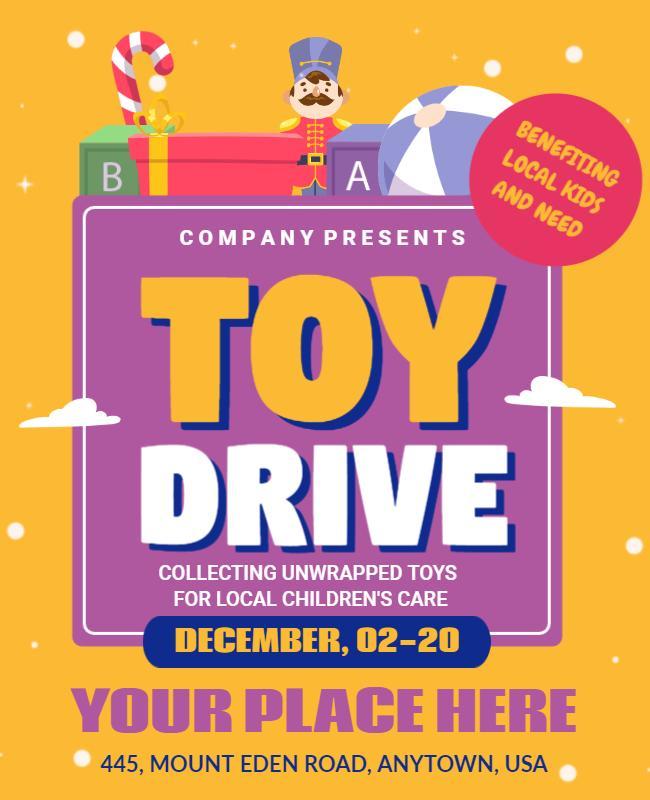 Colorful Playful Toy Drive for Local Children's Care Flyer Template