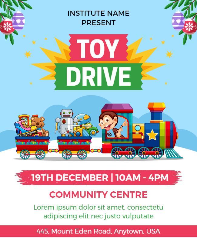 Colorful Cartoon Train Toy Drive Event Flyer Template