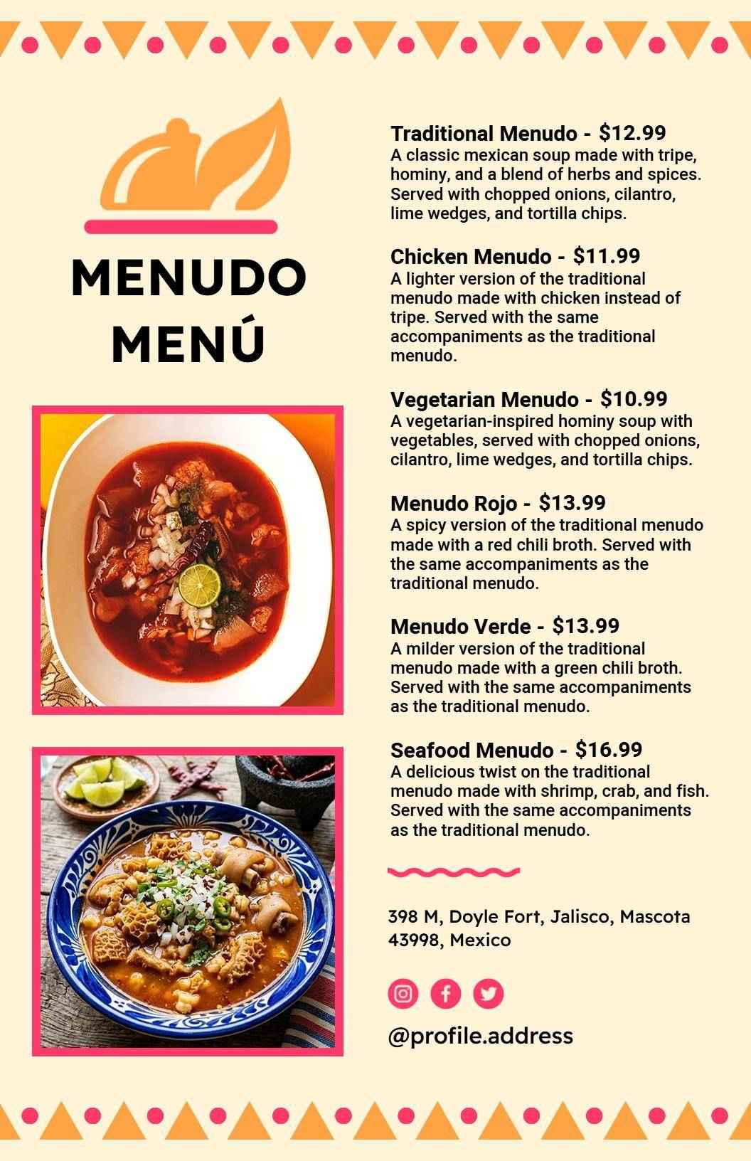 Traditional and Modern Menudo Selections in Mexican Menu Template