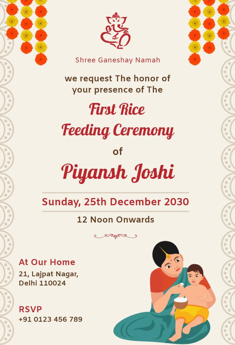 Traditional Annaprashan Ceremony First Rice Feeding Invitation Template