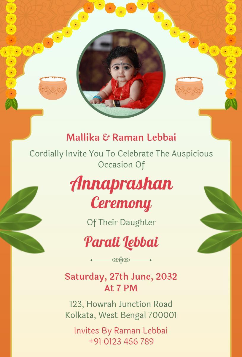 Traditional Annaprashan Ceremony Invitation for Daughter Template