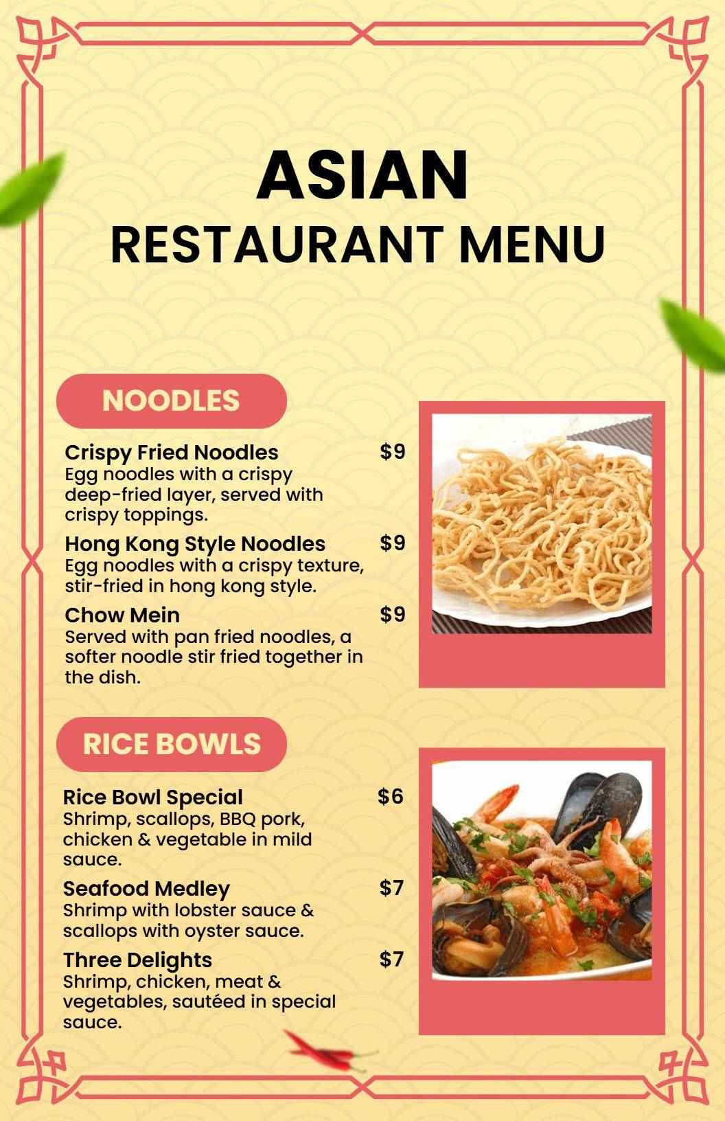 Traditional Asian Cuisine Menu Template