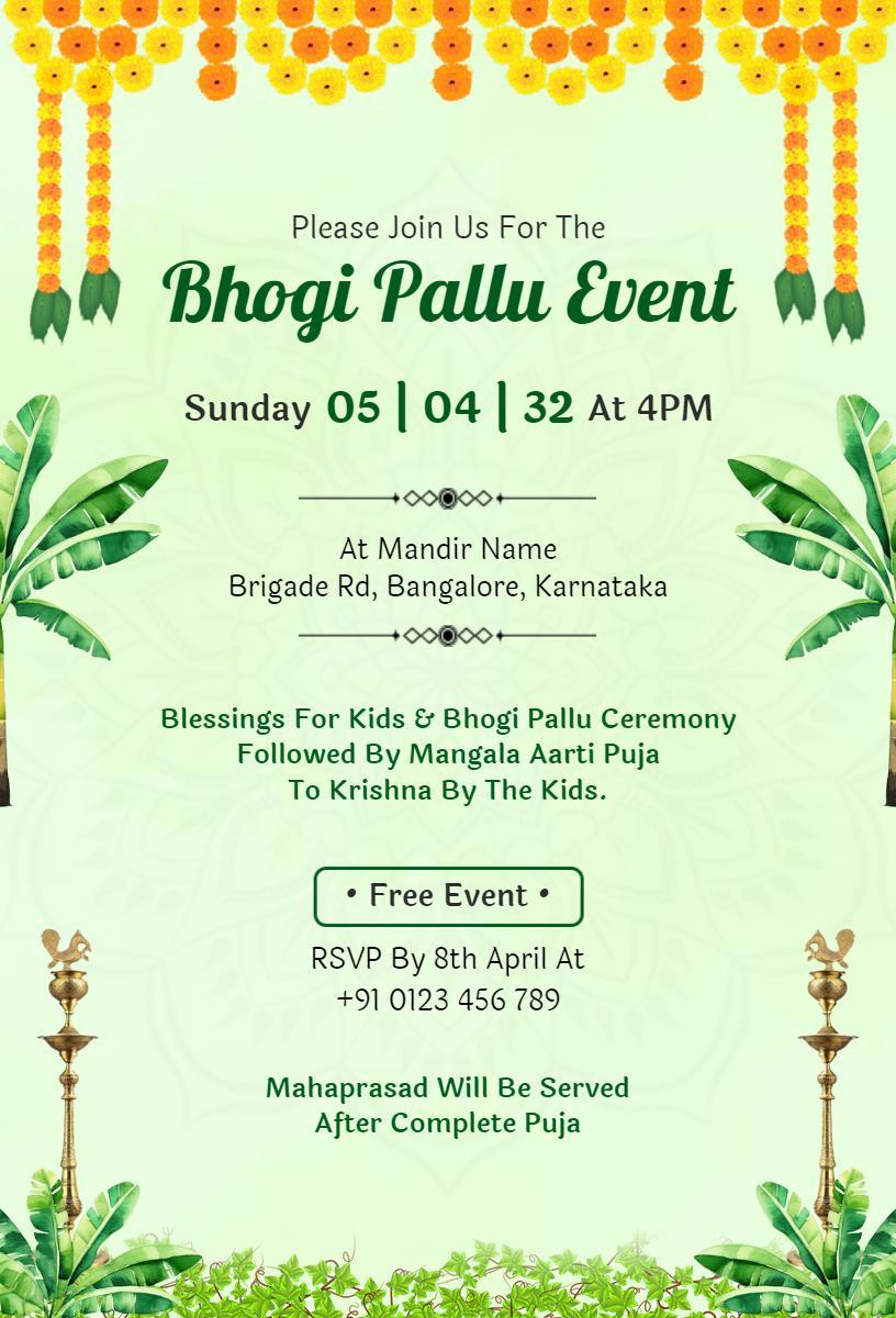 Traditional Bhogi Pallu Family Ceremony Invitation Template