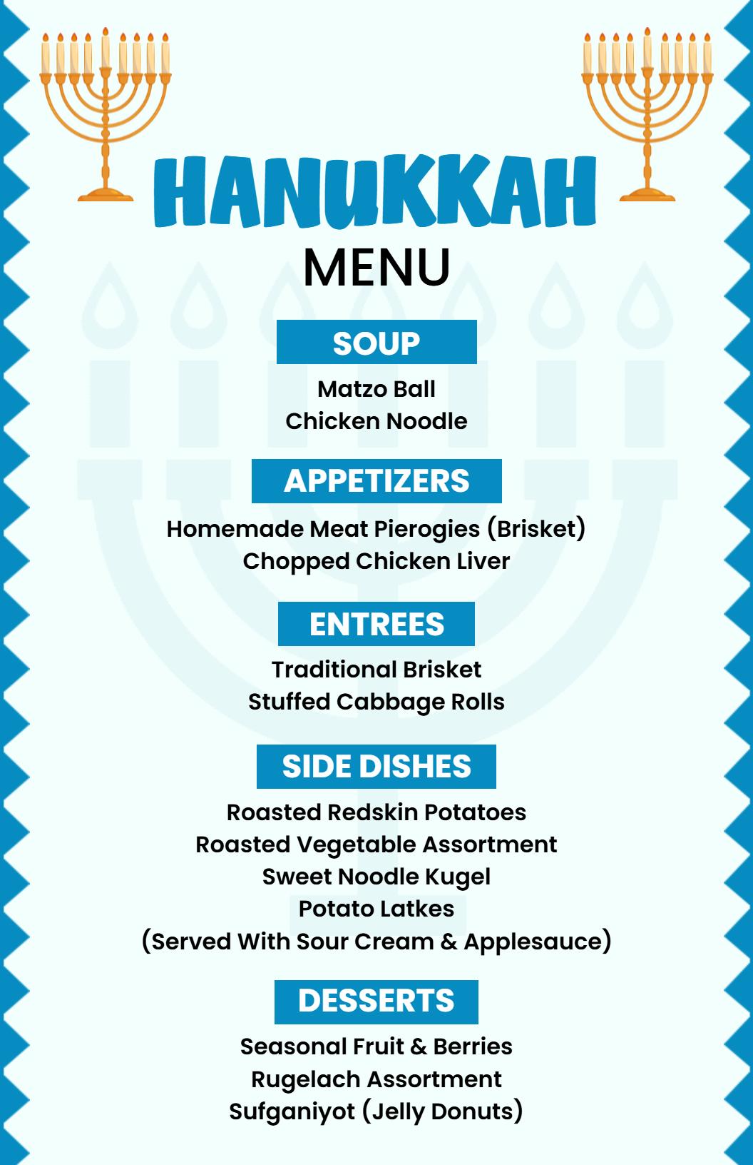 Traditional Blue and White Hanukkah Menu Template