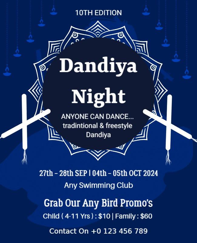 Traditional Blue Dandiya Night Dance Celebration Poster Template