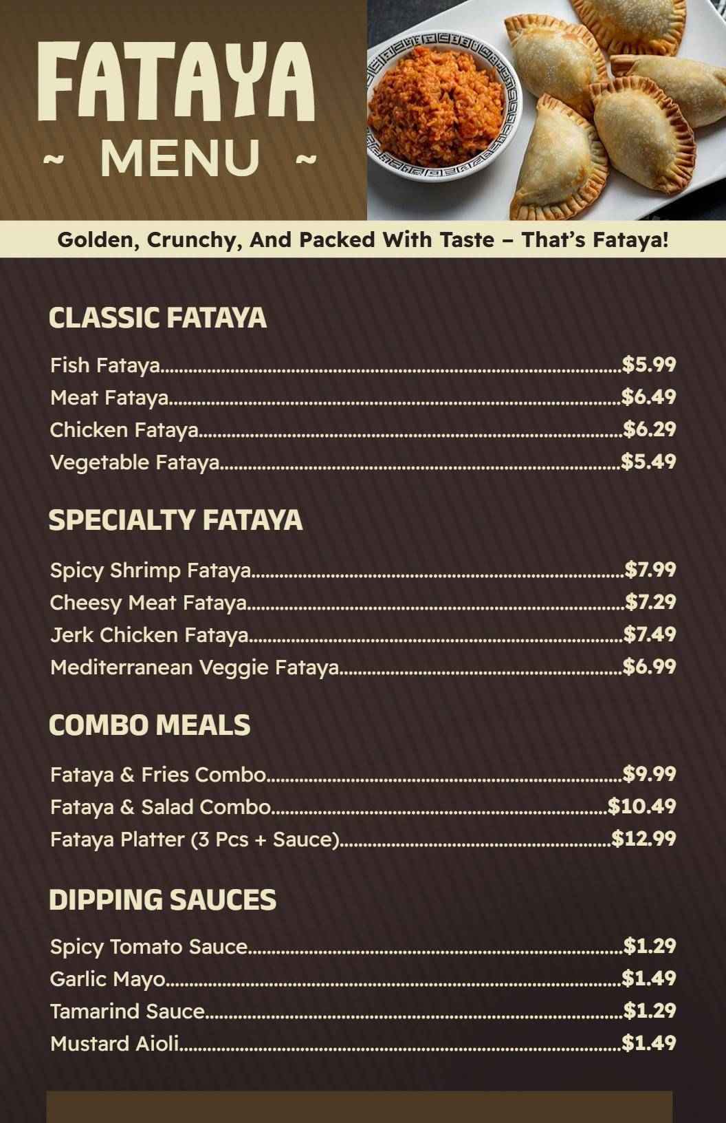 Traditional Brown Fataya Flavor Variations Menu Template