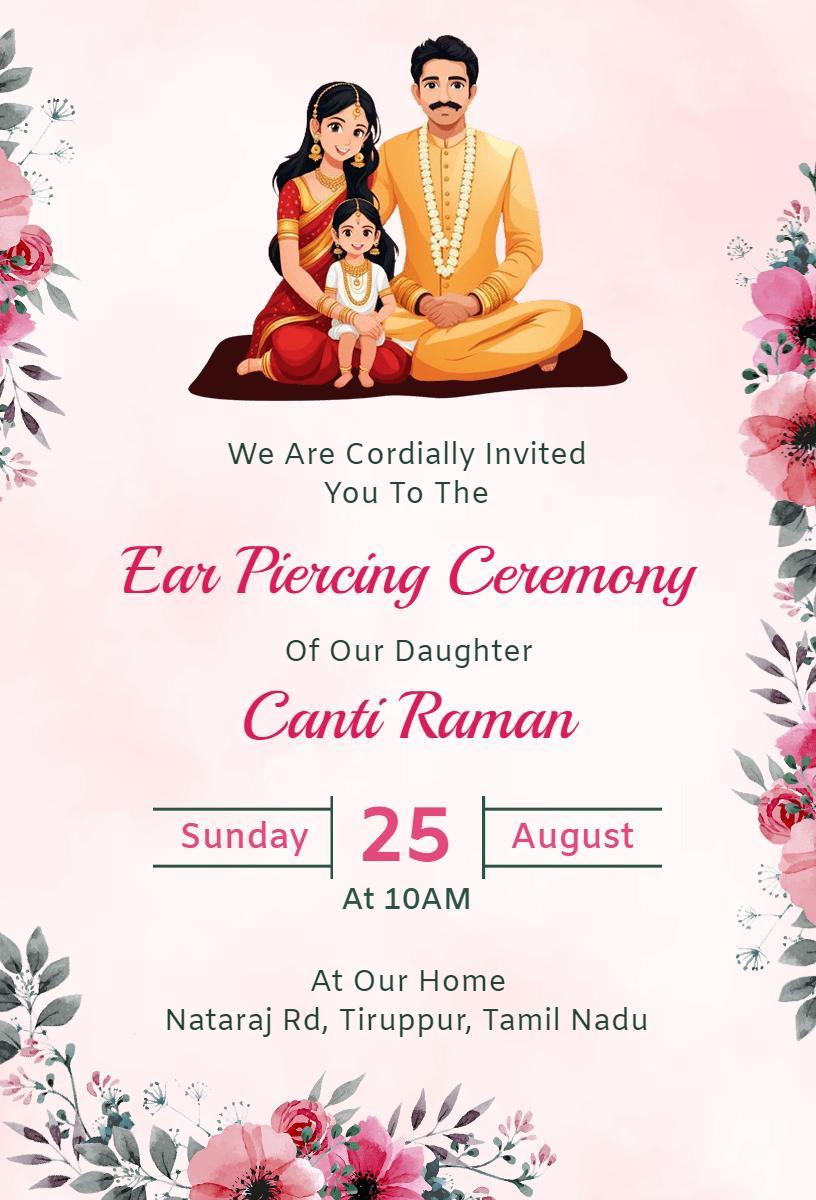 Traditional Cultural Ear Piercing Ceremony Celebration Invitation Template