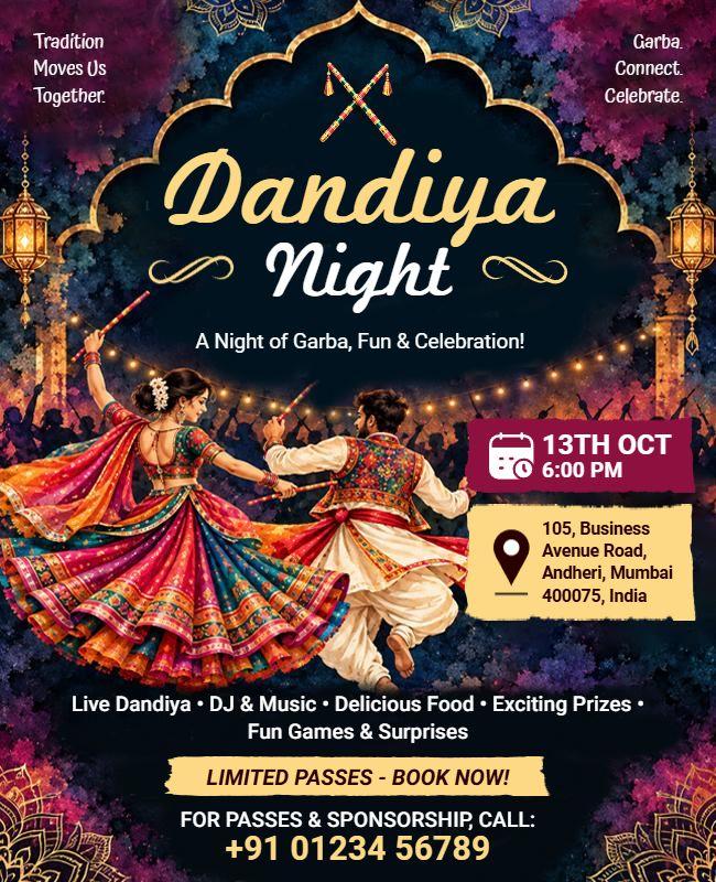 Traditional Dandiya Night Celebration Flyer Template