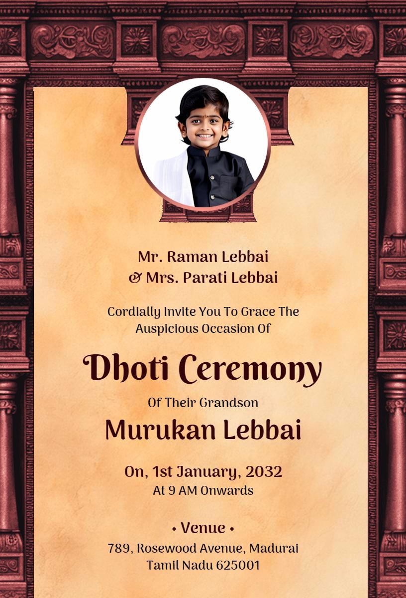 Traditional Dhoti Ceremony Celebration Invitation Template