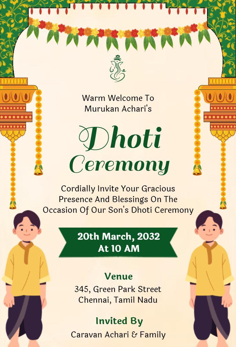 Traditional Dhoti Ceremony Family Blessing Invitation Template