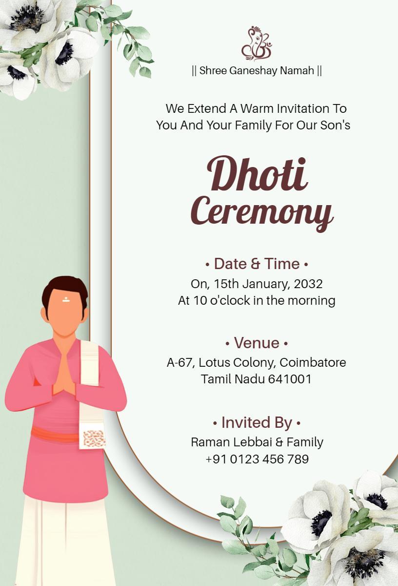 Traditional Dhoti Ceremony Family Celebration Invitation Template