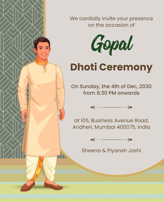 Cultural Green Dhoti Ceremony Invitation Flyer Template