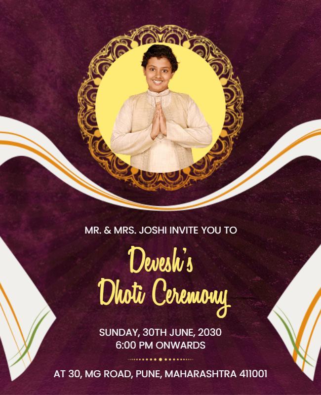 Traditional Dhoti Ceremony Invitation Flyer Template