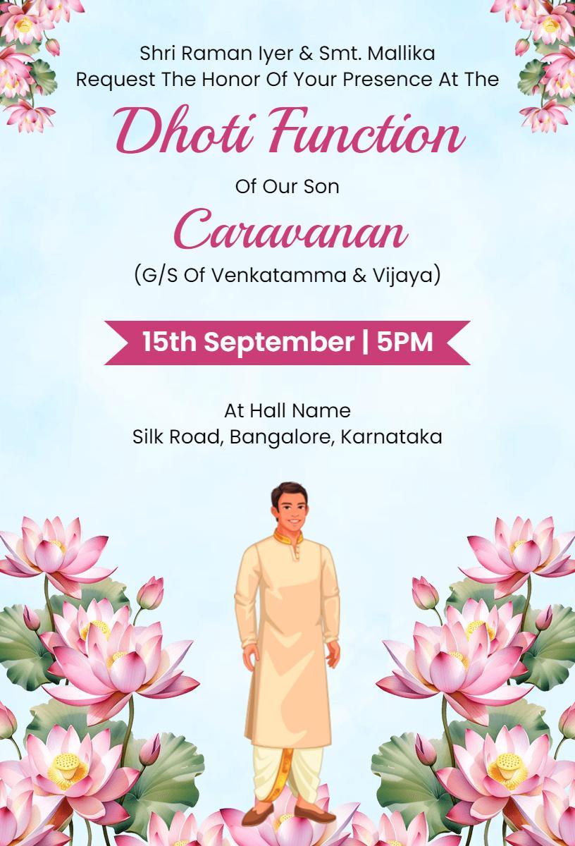 Traditional Dhoti Function Celebration Invitation Template