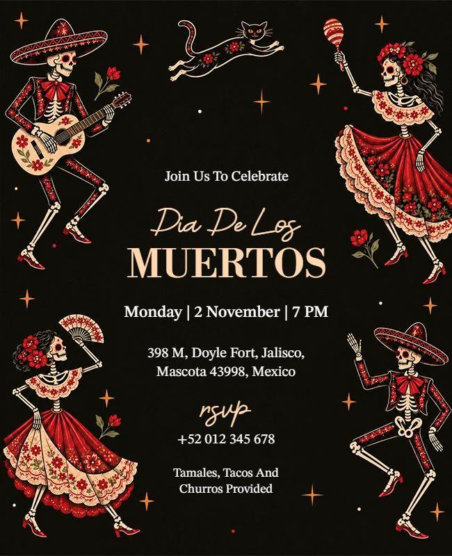 Traditional Dia De Los Muertos Invitation Flyer Template