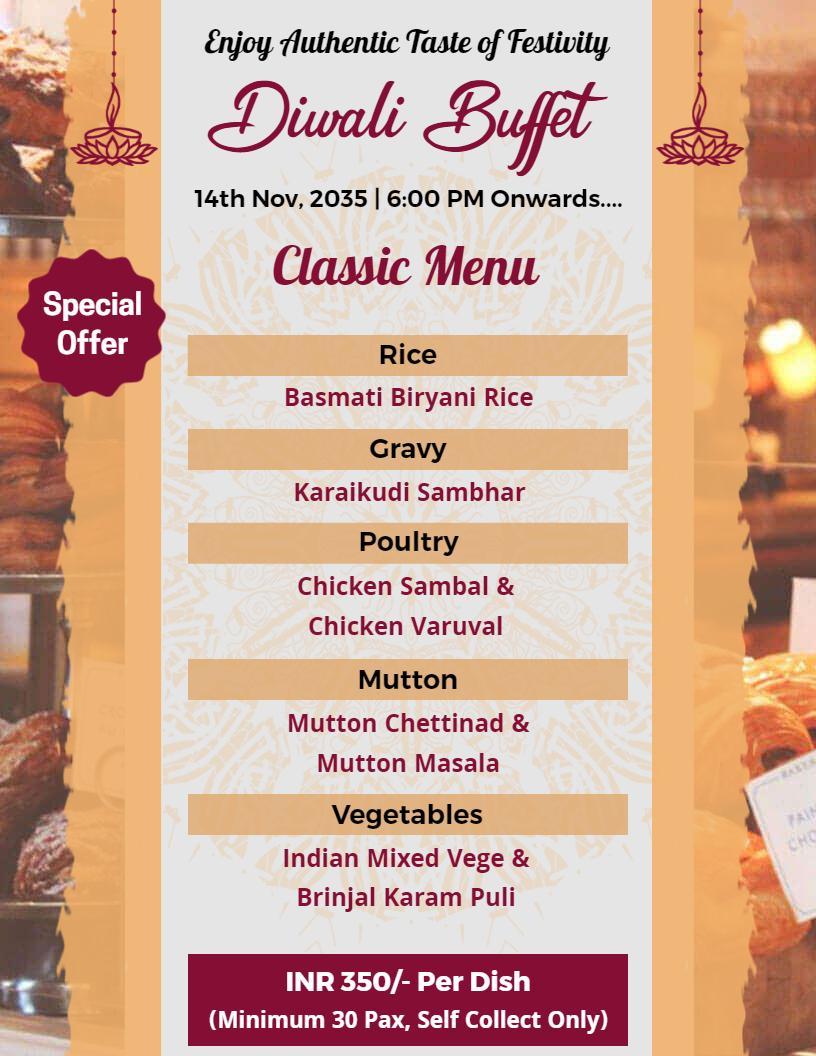 Traditional Diwali Buffet Special Menu Template