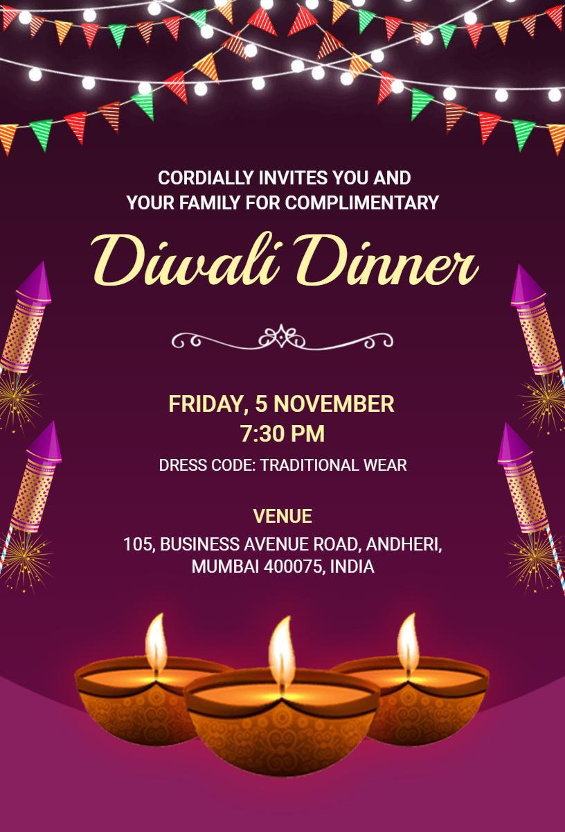 Traditional Diwali Festival Family Dinner Invitation Template