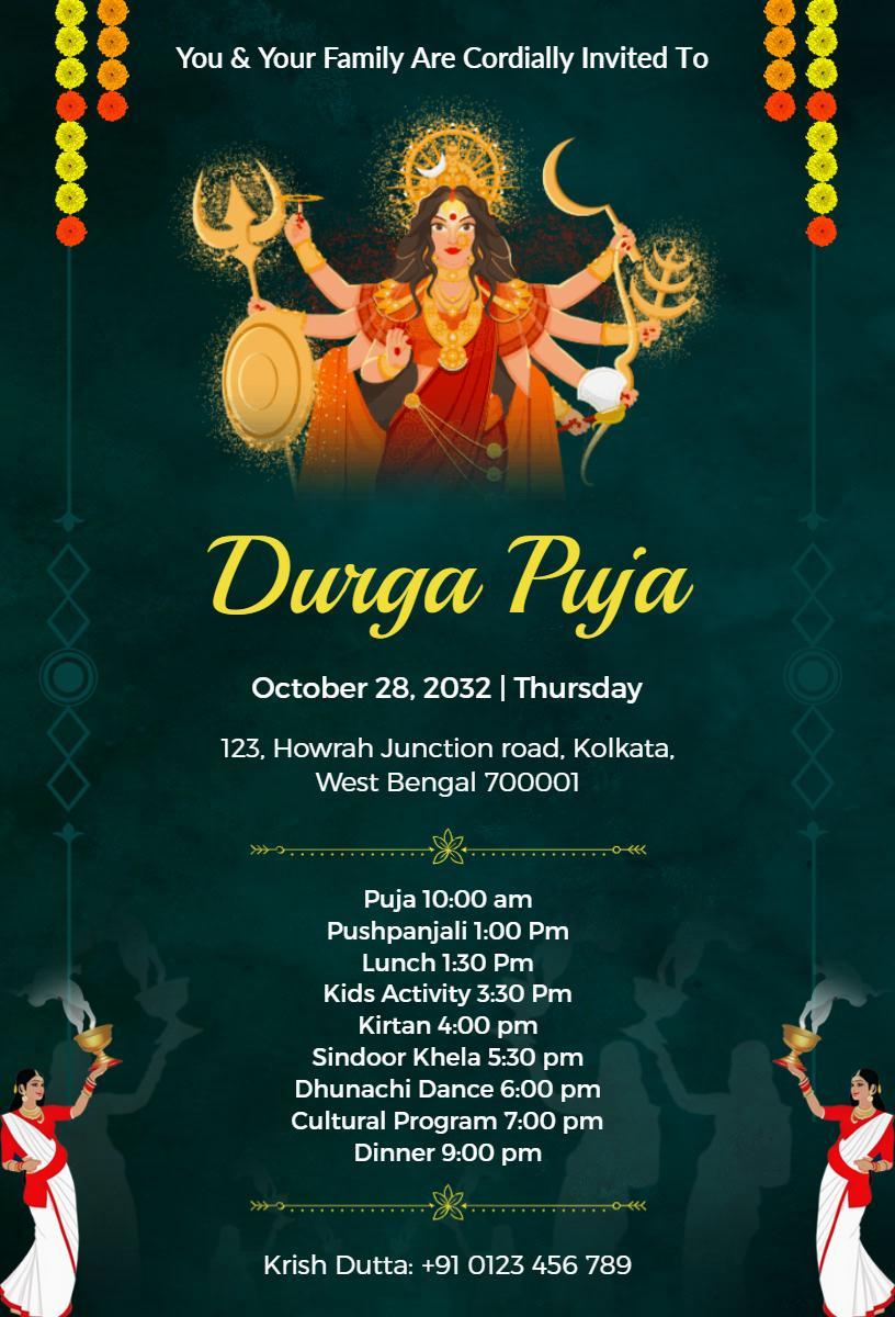 Traditional Durga Puja Celebration Invitation Template