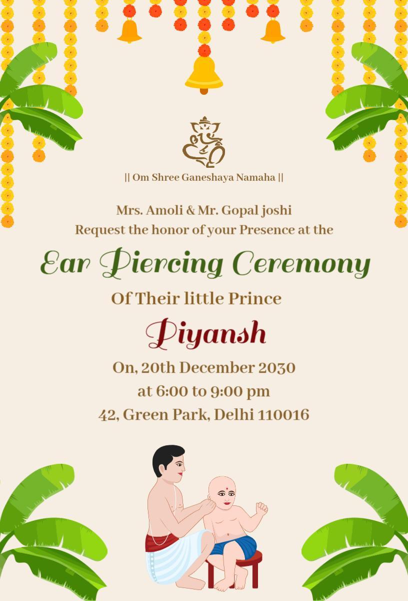 Traditional Ear Piercing Ceremony Celebration Invitation Template