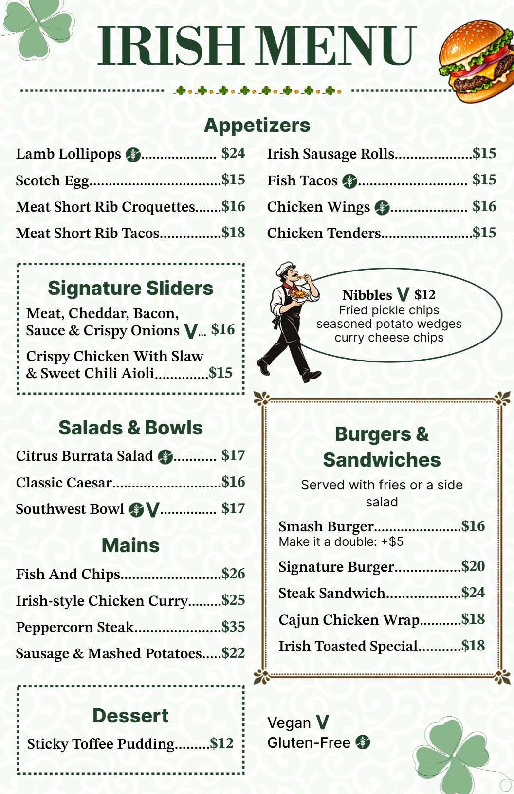Traditional Emerald Green Irish Cuisine Menu Template