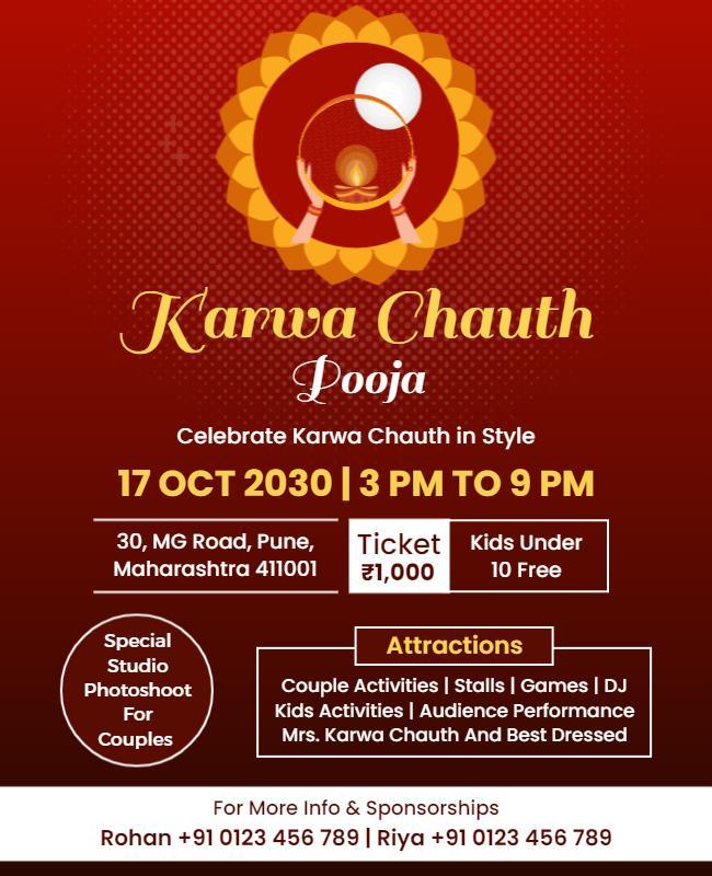 Traditional Festive Red Karwa Chauth Pooja Celebration Poster Template