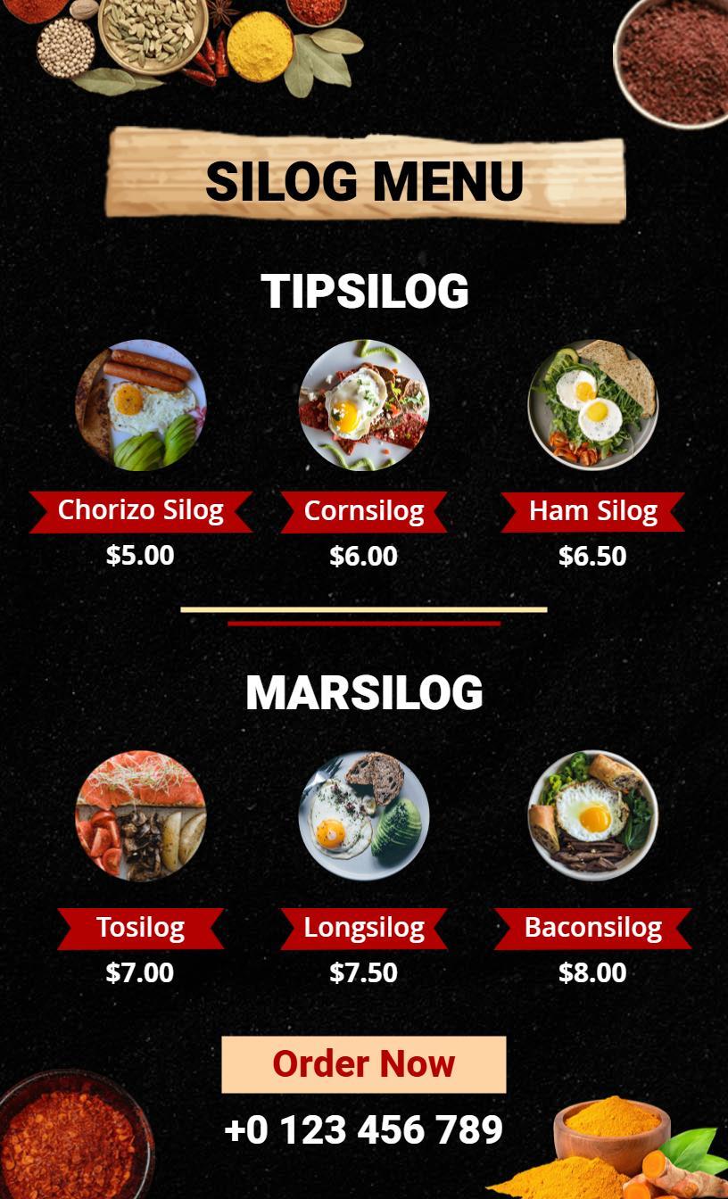 Traditional Filipino Silog Dishes Menu Template