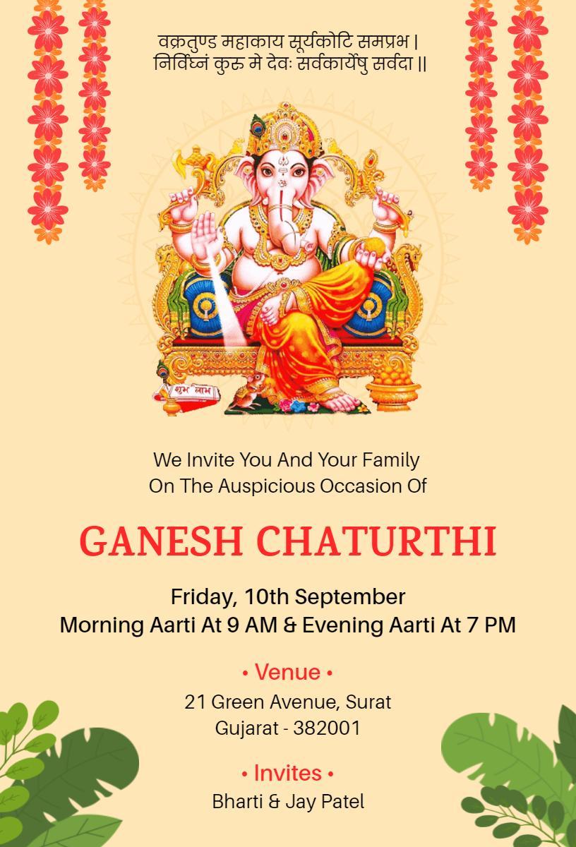 Traditional Ganesh Chaturthi Celebration Family Invitation Template