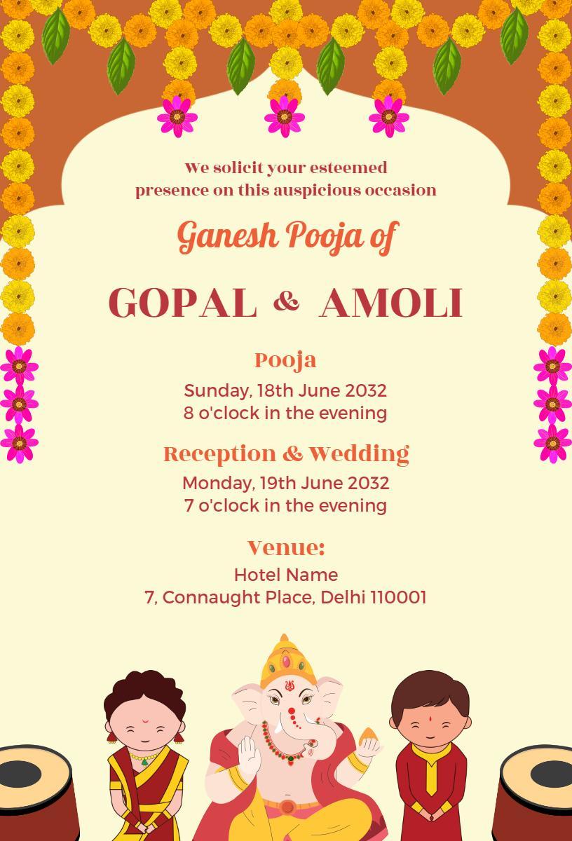 Traditional Ganesh Pooja Festival Celebration Invitation Template