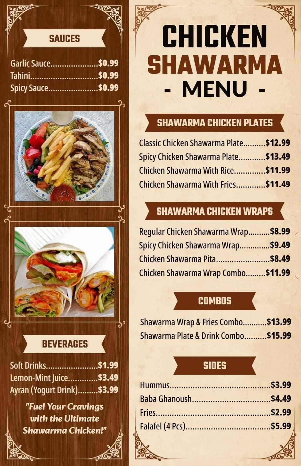 Traditional Gourmet Brown Shawarma Meal Menu Template