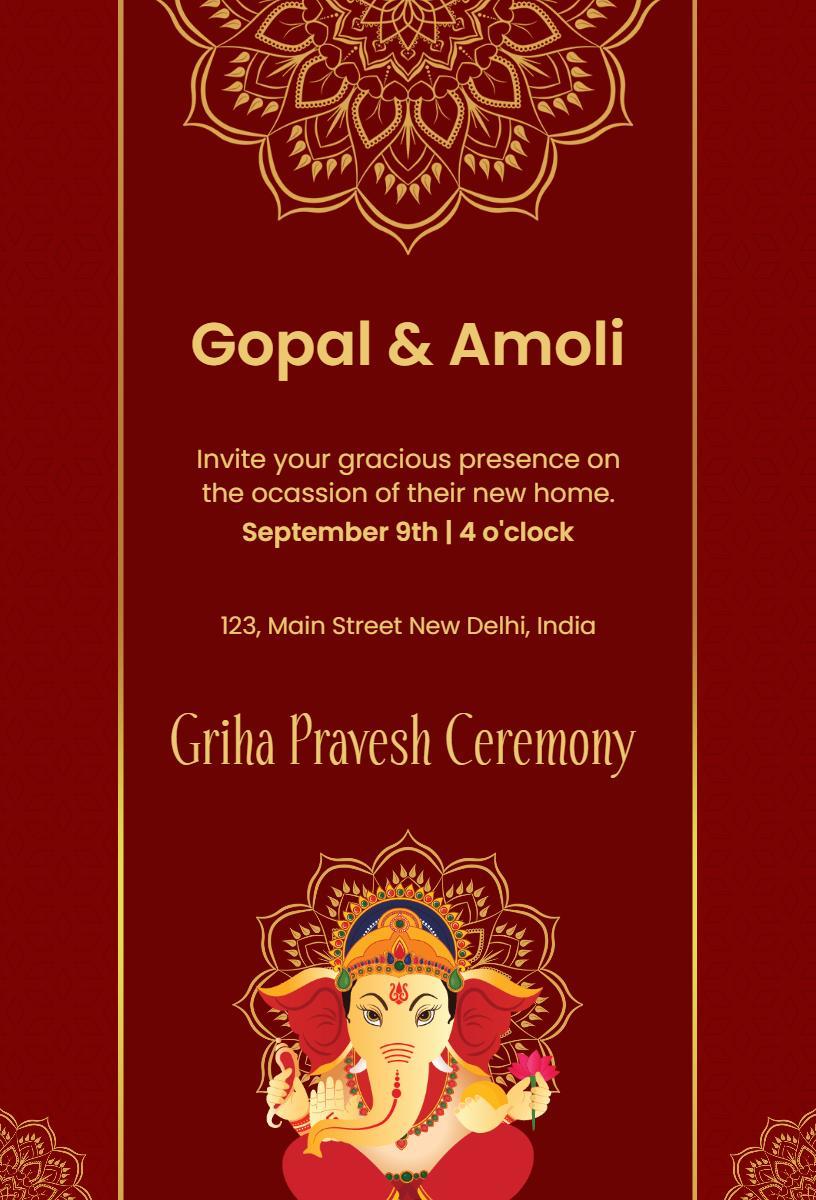 Traditional Griha Pravesh Ceremony Housewarming Invitation Template