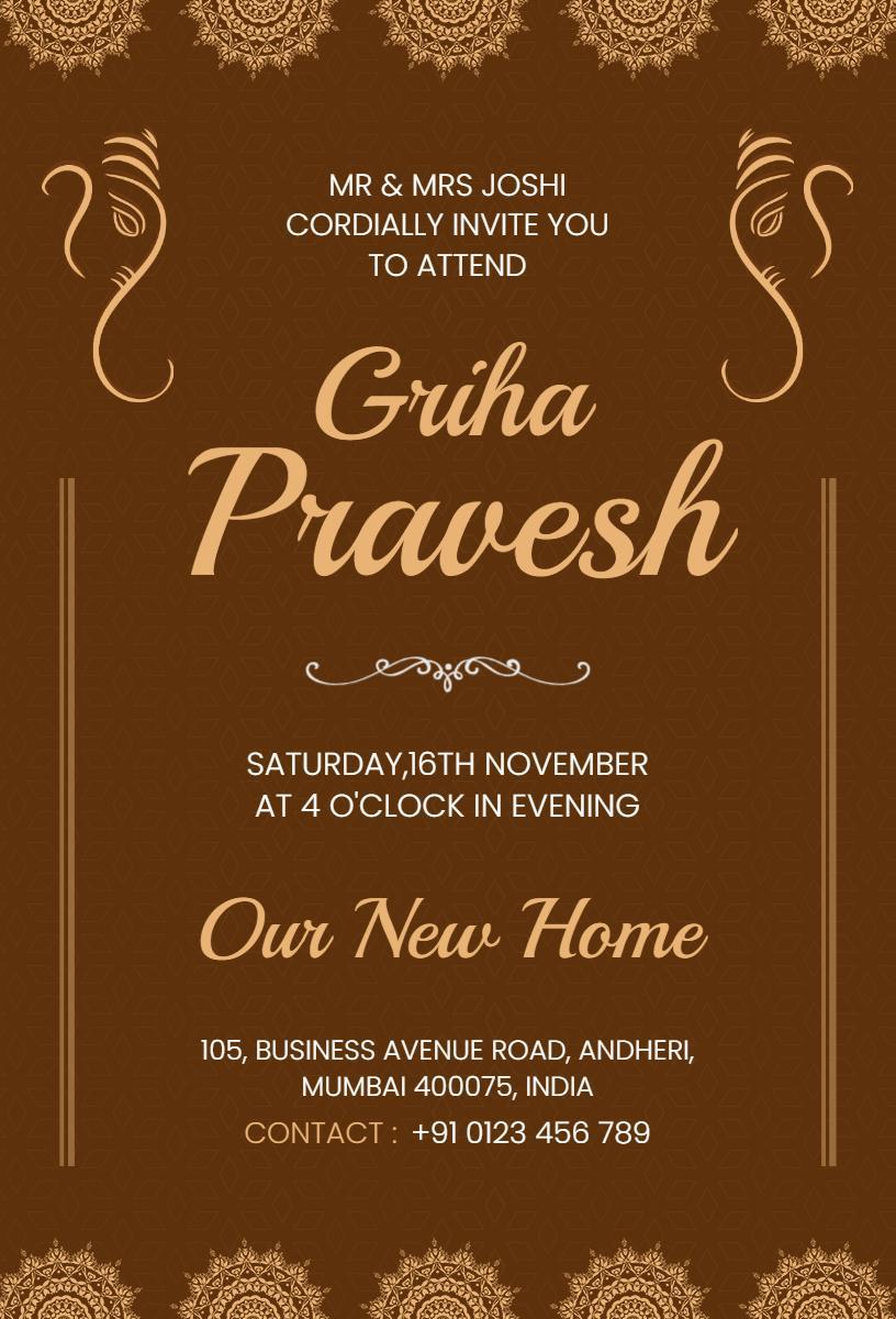 Traditional Griha Pravesh Housewarming Celebration Invitation Template