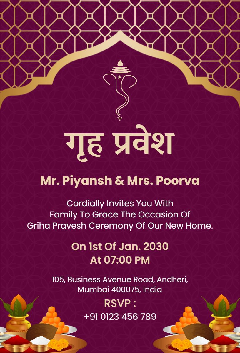 Traditional Griha Pravesh Housewarming Ceremony Invitation Template