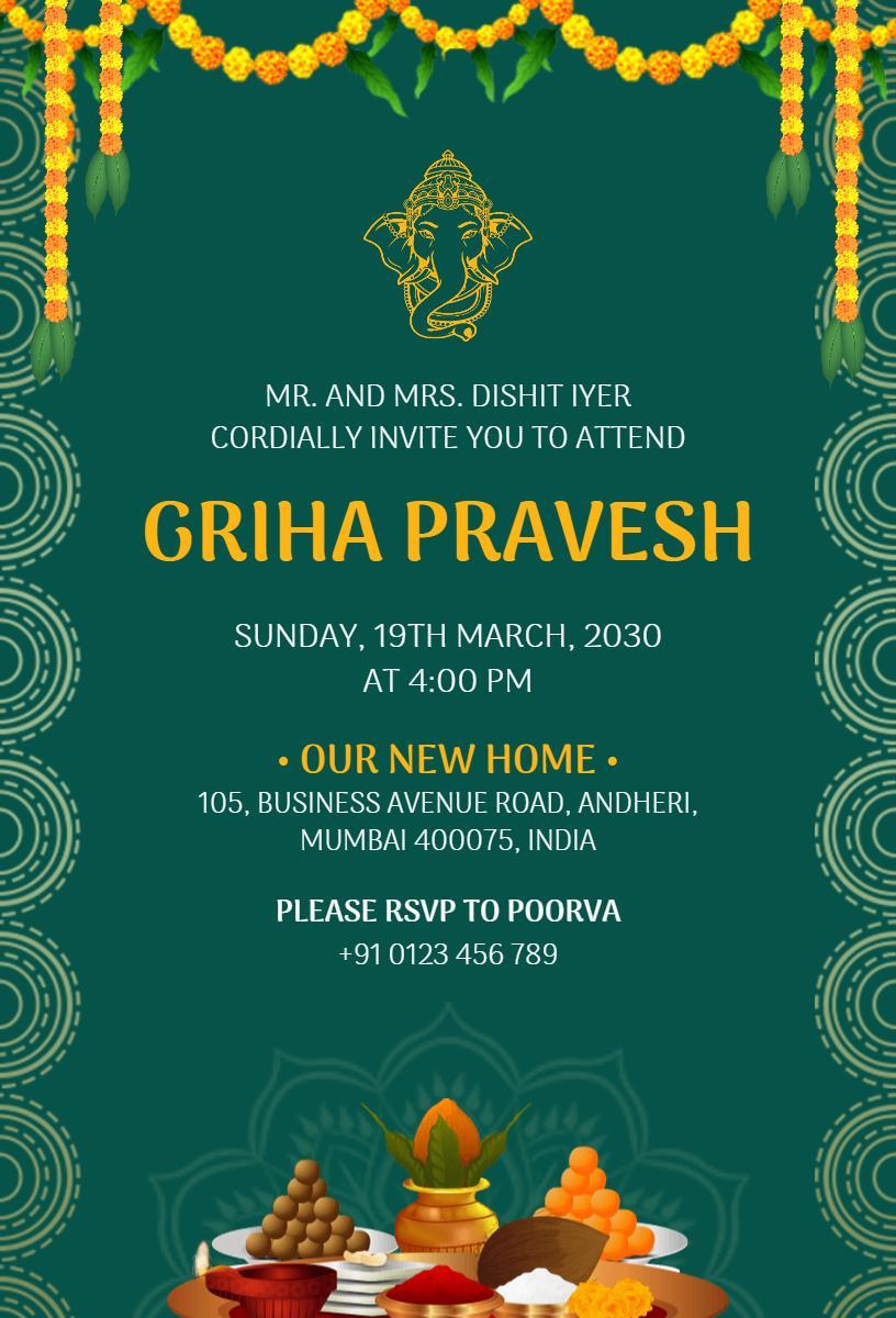Traditional Griha Pravesh Indian Housewarming Invitation Template