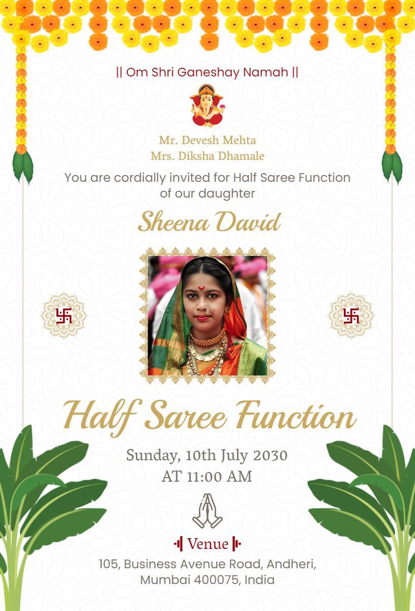 Traditional Half Saree Celebration Ceremony Invitation Template