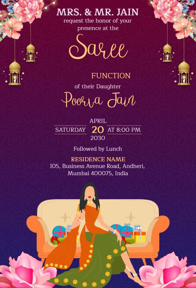Traditional Half Saree Celebration Function Invitation Template
