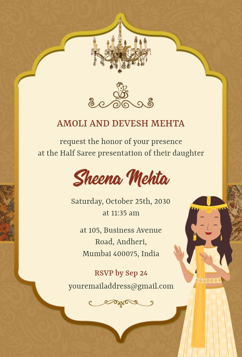 Traditional Half Saree Presentation Ceremony Invitation Template