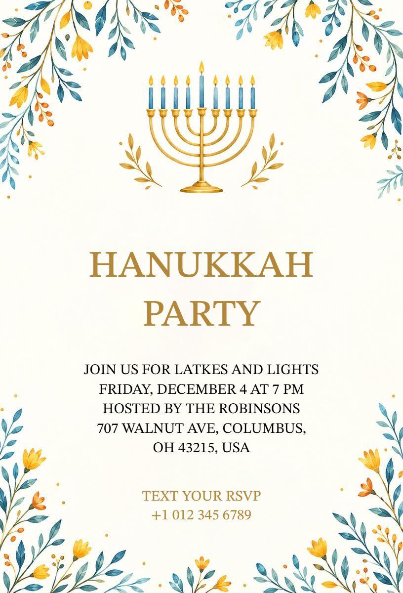 Traditional Hanukkah Party Invite Template